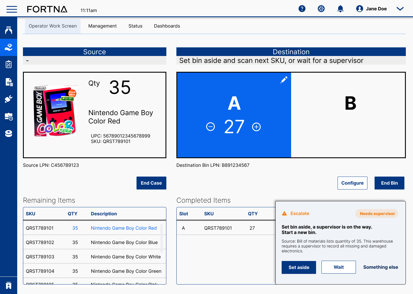 Fortna AI Guidance Level 3 escalation screen notifying a supervisor of a short.